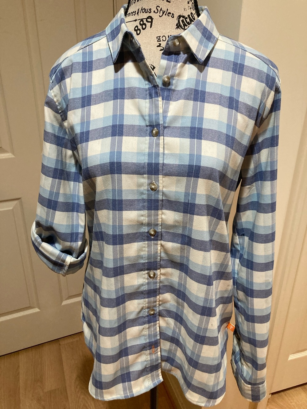 Orvis Light Blue and Navy Plaid Button-Down Shirt
